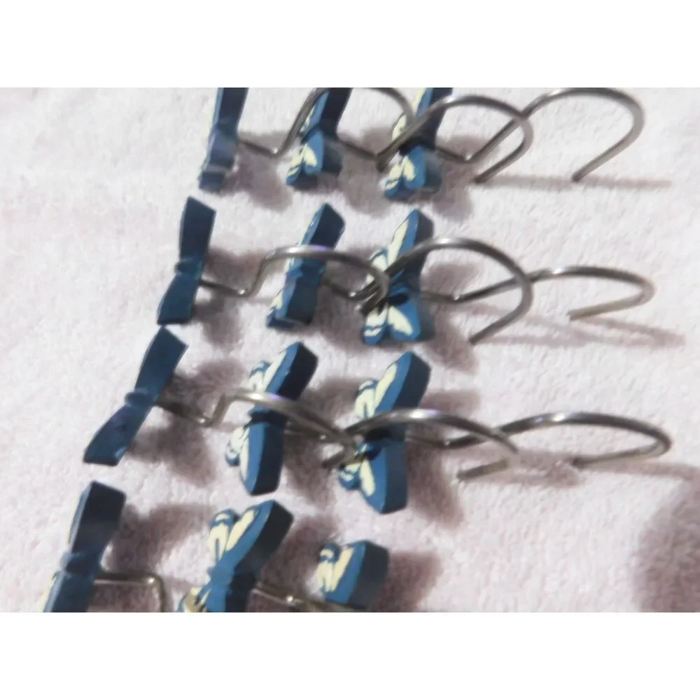 12 Vintage Blue and White Butterfly shower Curtain Hooks excellent condition